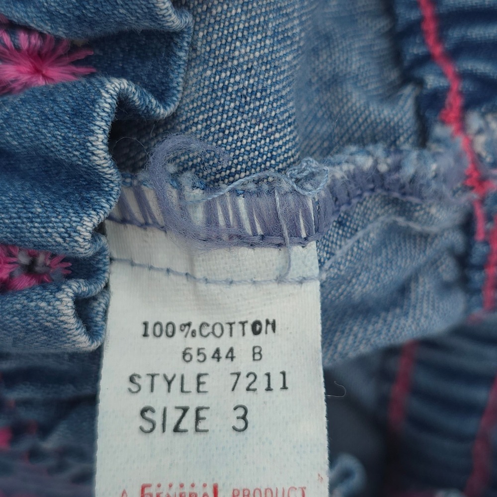 Vintage Toddler Girl  Embroidered Paperbag Waist Denim Jeans Kids Size 3T - Picture 4 of 6